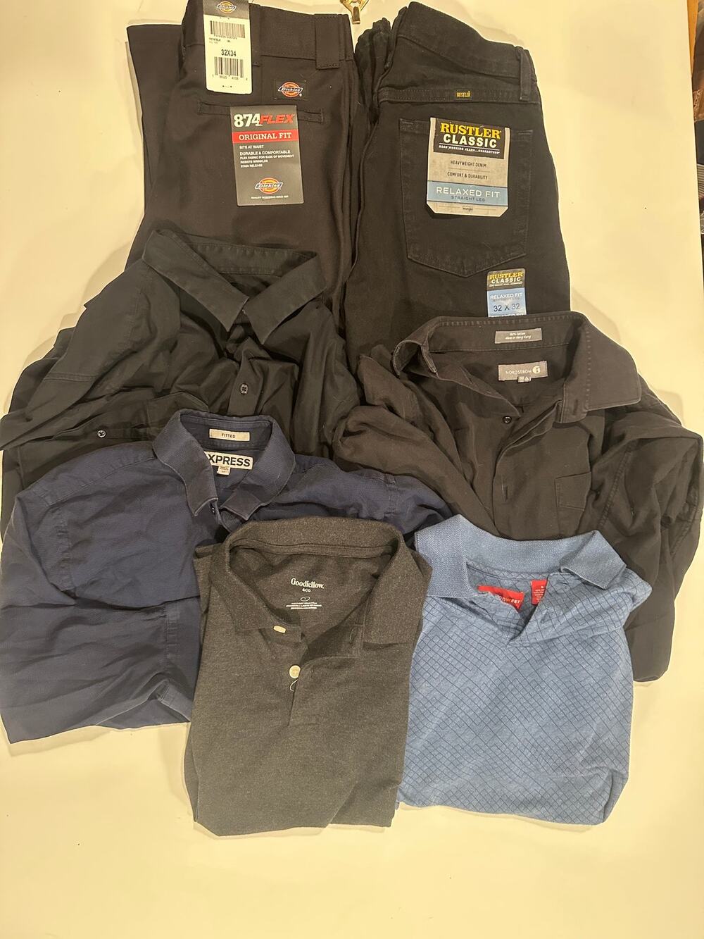 Curated Mens Clothing Bundle Lot of 7 Dickies Rustler Jeans Express Button Ups L